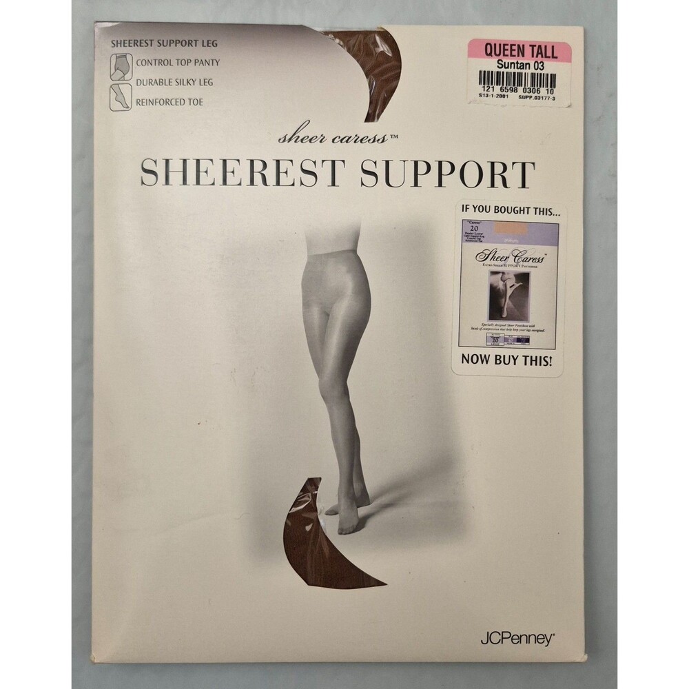 Sheer Caress Sheerest Support Pantyhose Queen Tall Suntan Control Top USA